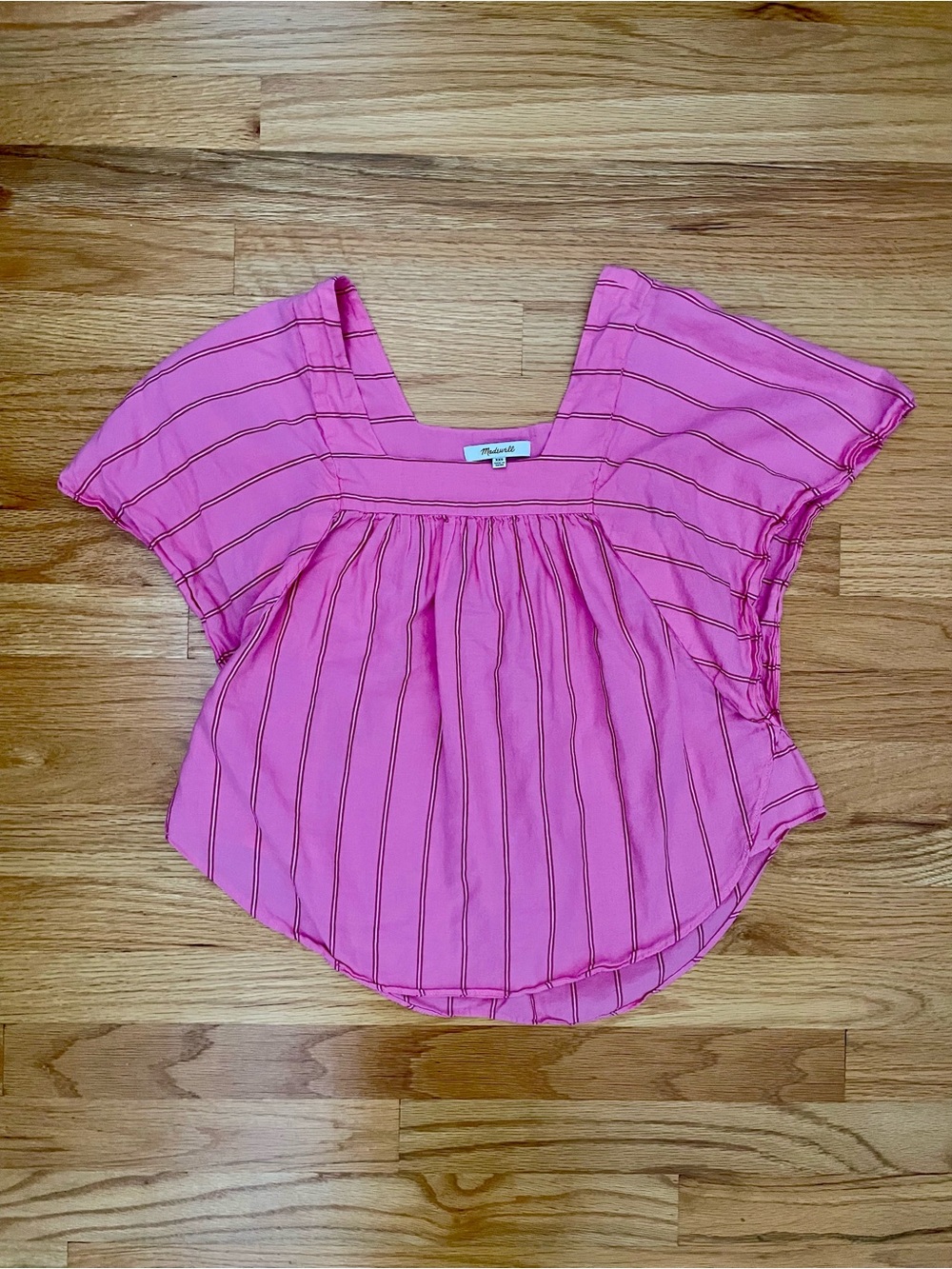 Madewell Pink Striped Square-Neck Blouse